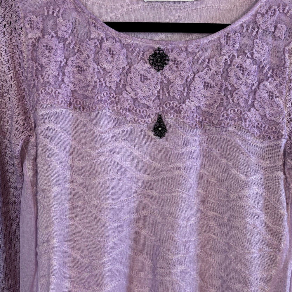 Elisa Cavaletti Purple Lace Knit Tunic Sweater Top Women’s Medium Long Sleeve - Picture 4 of 13